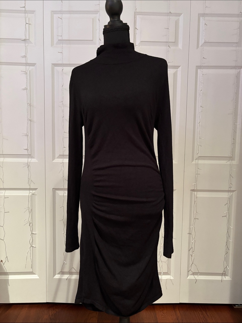 Express Black Long-Sleeve Mock Neck Midi Dress